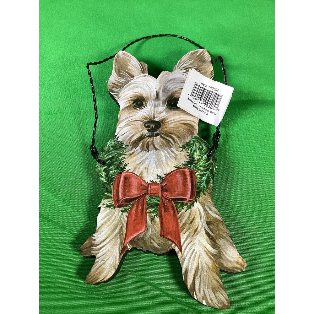 Primitives‎ By Kathy Yorkshire Terrier Ornament Yorkie Wreath Bow NWT